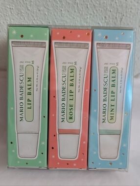 MARIO BADESCU SKIN CARE LIP BALM TRIO, ORIGINAL / ROSE / MINT, NEW in box x 3